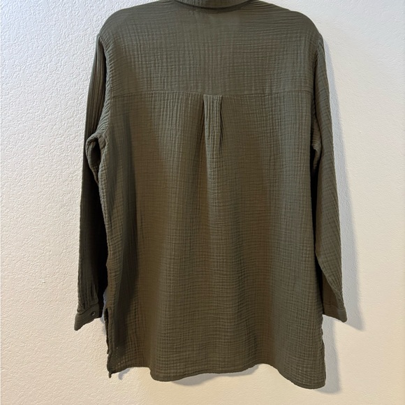 Eileen Fisher 100% Organic Cotton Gauze Tunic Top Olive Green Size M - Picture 2 of 4